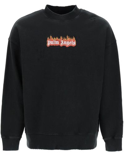 Palm Angels Baumwoll-Sweatshirt mit "brennendem Logo" von - Schwarz