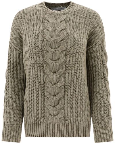 Max Mara "Acciaio" Cable-Knit Sweater - Gray
