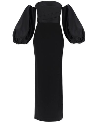 Solace London Maxi Dress Carmen con mangas con globo - Negro