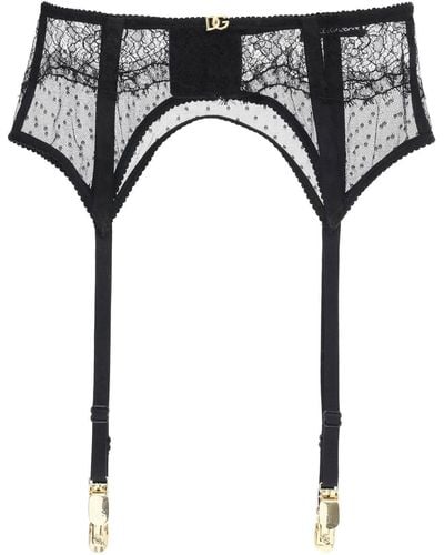Dolce & Gabbana Lace Strumpfband mit Logo - Schwarz