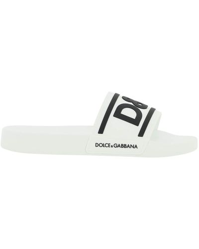 Dolce & Gabbana Sandali Slide Logo - Bianco