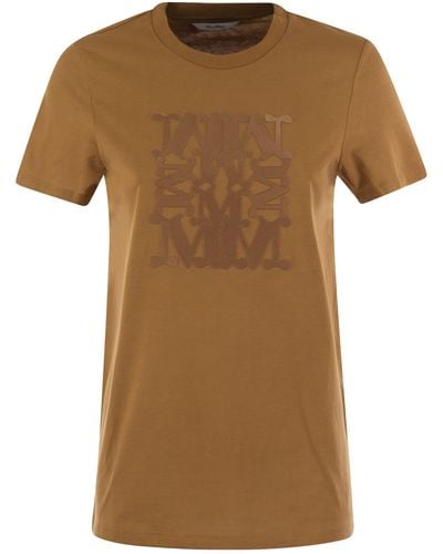 Max Mara Taverna Katoenen T -shirt Met Frontaal Borduurwerk - Bruin