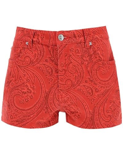Etro Paisley-Denim-Shorts - Rot
