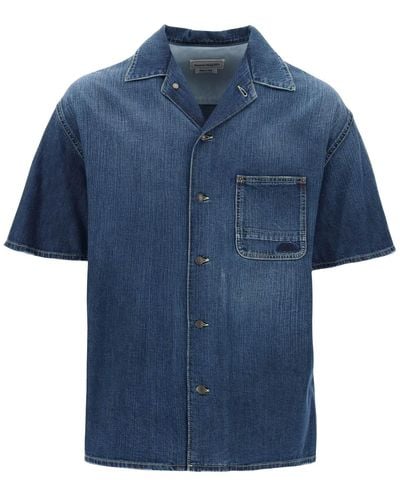 Alexander McQueen Organic Denim Shirt Met Korte Mouwen - Blauw