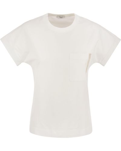 Peserico Crew Neck T -Shirt mit Tasche - Weiß