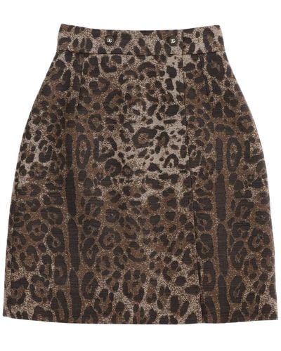 Dolce & Gabbana Wolle Jacquard Rock mit Leopardenmotiv - Marrón