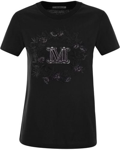 Max Mara Elmo kurzärmeliges T -Shirt mit Stickerei - Schwarz