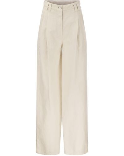 Brunello Cucinelli Pantalones relajados en ropa teñida de lino de algodón cubierto - Blanco