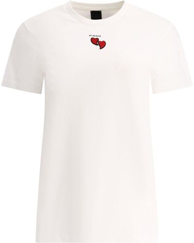 Pinko T -shirt Met Geborduurde Harten - Wit