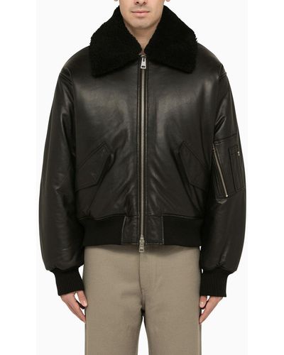 Ami Paris Black Leather Bomber Jacket