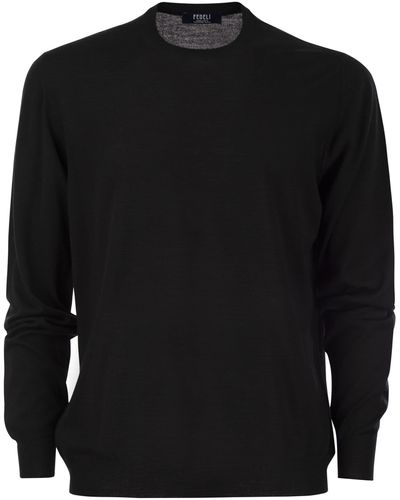 Fedeli Crew Neck Sweater In Superfijne Maagdelijke Wol - Zwart