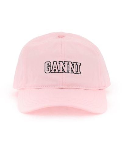 Ganni Baseball Cap Met Logo -borduurwerk - Roze