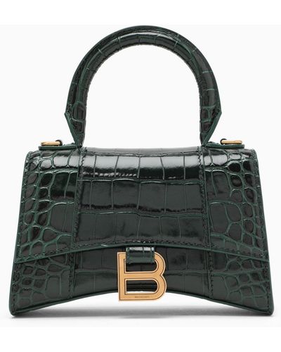 Balenciaga Forest Green Coco Print Leather Hourglass Xs Bag - Zwart
