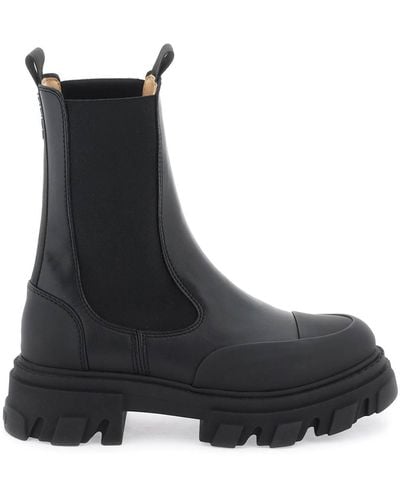 Ganni Cleated Mid Chelsea Enkle Boots - Zwart