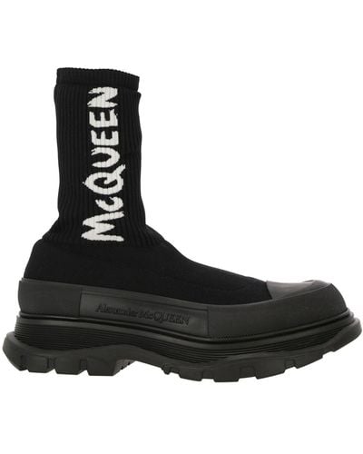 Alexander McQueen Stiefel im Socken-Stil mit Logo-Print - Schwarz
