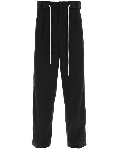 Palm Angels Pantalon en coton avec cordon de serrage et bandes latérales - Noir