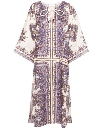 Zimmermann Paisley Print Linen Midi Dress - Purple