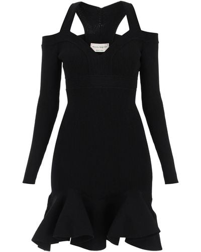 Alexander McQueen Geribbeld Gebreide Mini -jurk - Zwart