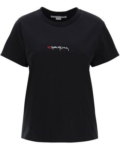 Stella McCartney Stella Mc Cartney T -Shirt mit bestickter Unterschrift - Schwarz