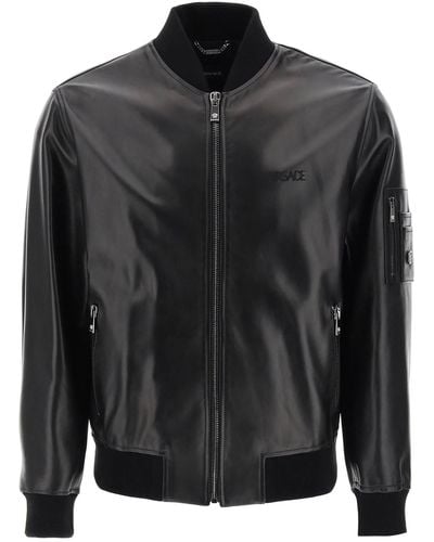 Versace Chaqueta de bombardero de cuero - Negro