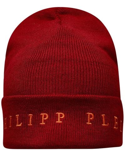 Philipp Plein Wool Blend Red Beanie - Rood