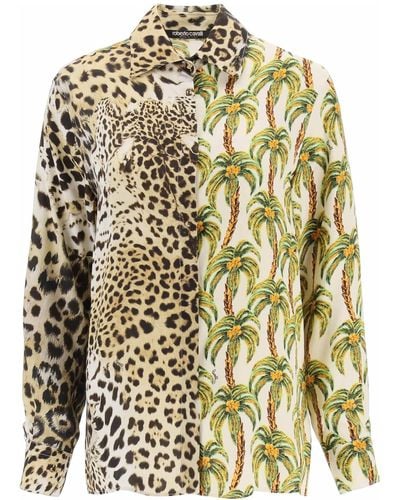 Roberto Cavalli Jaguar und Palmbaum -gedrucktes Hemd - Neutre