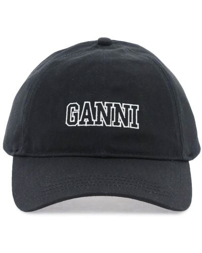 Ganni Cappello Baseball Con Logo Ricamato - Nero