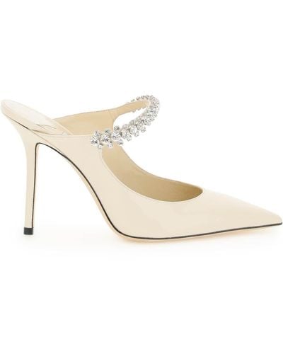 Jimmy Choo Bing 100 Embellished Patent Leather Mules - White