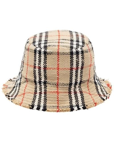 Burberry Check Bouclé Bucket Hat - Naturel