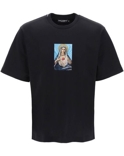Dolce & Gabbana Gedrucktes T -Shirt mit Strasssteinen - Schwarz