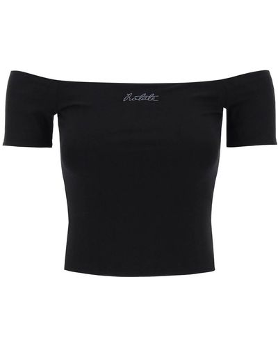 ROTATE BIRGER CHRISTENSEN Off-Shoulder T-Shirt With Embroidered Lure - Black