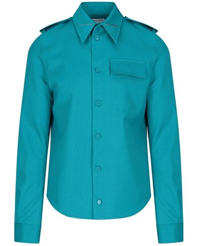 Bottega Veneta Camicia in lana Grain De Poudre - Blu