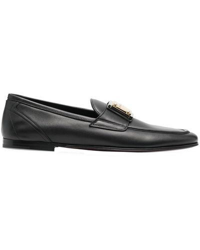 Dolce & Gabbana Leather Logo Loafers - Negro