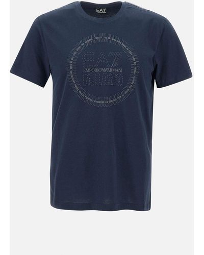 EA7 Blaues T-Shirt Aus Bio-Baumwolle – Kurzarm-Rundhalsausschnitt