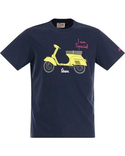 Mc2 Saint Barth Cotton T -shirt Met 50 Speciale Print - Blauw