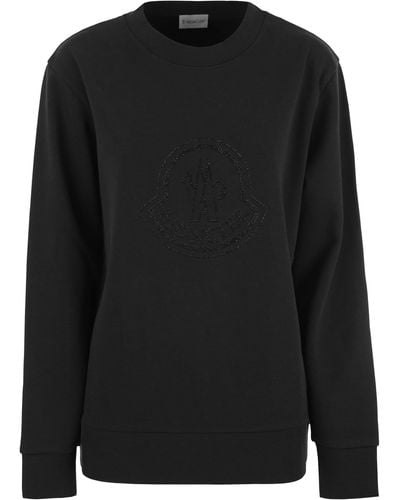 Moncler Sweat-shirt de logo avec cristaux - Noir