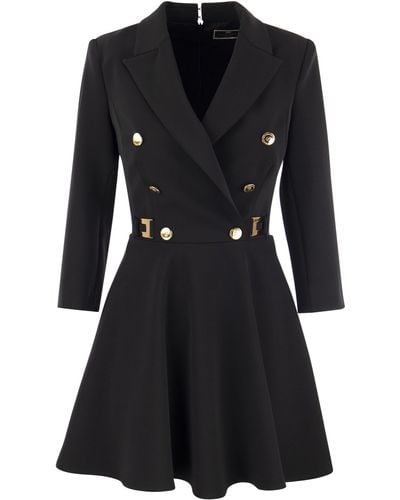 Elisabetta Franchi Tobe manteau en doble crepe con falda godet - Negro