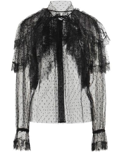 Dolce & Gabbana Lace Ruffled Shirt - Zwart