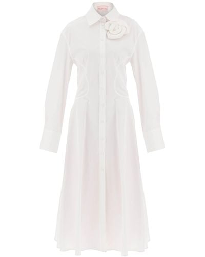 Valentino Garavani Kompaktes Popliner Midi -Kleid mit Rose - Weiß