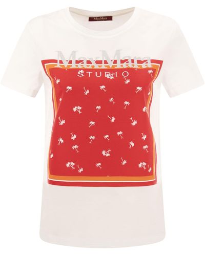 Max Mara Studio Wien kurzärmeliges T -Shirt mit Druck - Rot