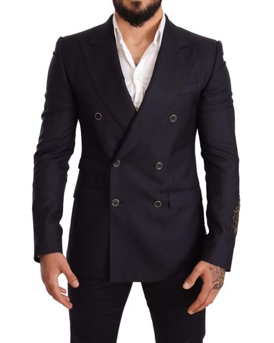 Dolce & Gabbana Slim Fit SICILIA Blazer aus blauer Kaschmir-Seide