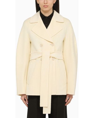 Sportmax Short Double Breasted Vanilla Wool And Cashmere Coat - Natural
