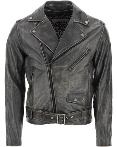Golden Goose Vintage Effect Leather Biker Jacket - Zwart