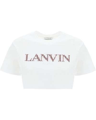 Lanvin Curb Logo Bijgesneden T -shirt - Wit