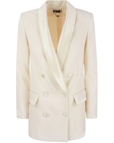Elisabetta Franchi Double Breasted Jacket In Crêpe En Satijn - Wit