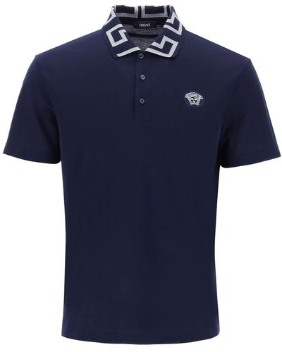 Versace Polo -shirt Met Greca -kraag - Blauw