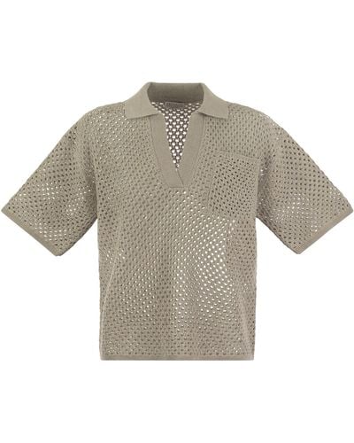 Brunello Cucinelli Net Polo Style Cotton Jersey - Grijs