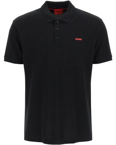 HUGO Cotton Logo Polo Shirt - Black