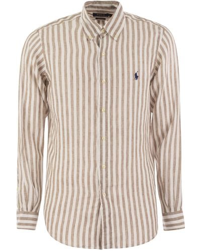 Polo Ralph Lauren Custom Fit Gestreepd Linnen Shirt - Wit