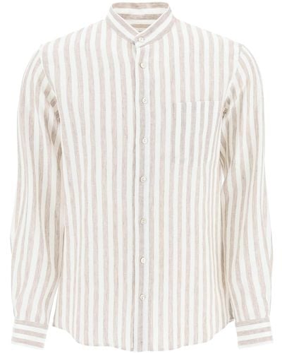 Agnona CAMICIA IN LINO CON MOTIVO A RIGHE - Bianco